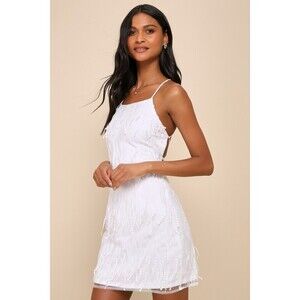 Lulus Making Magic White Fringe Lace-up Mini Dress - Size XS